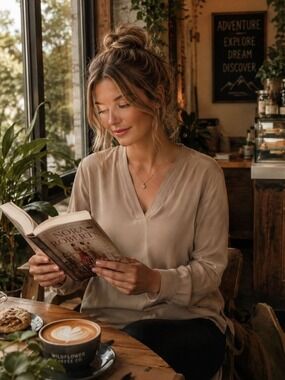 Ro & De Taupe V-Neck Frayed Trim Blouse